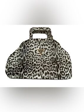 GUESS USA Black & White Leopard Print Top-Handle Clutch Y2K nwt
